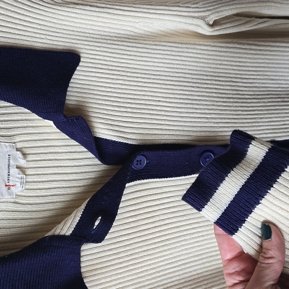 Anthropologie Women's Cream Sweater With Navy Trim - Picture 4 of 8